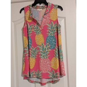 Simply Southern Women's Tank Top Size Small Pink Pineapple Print Casual Summer